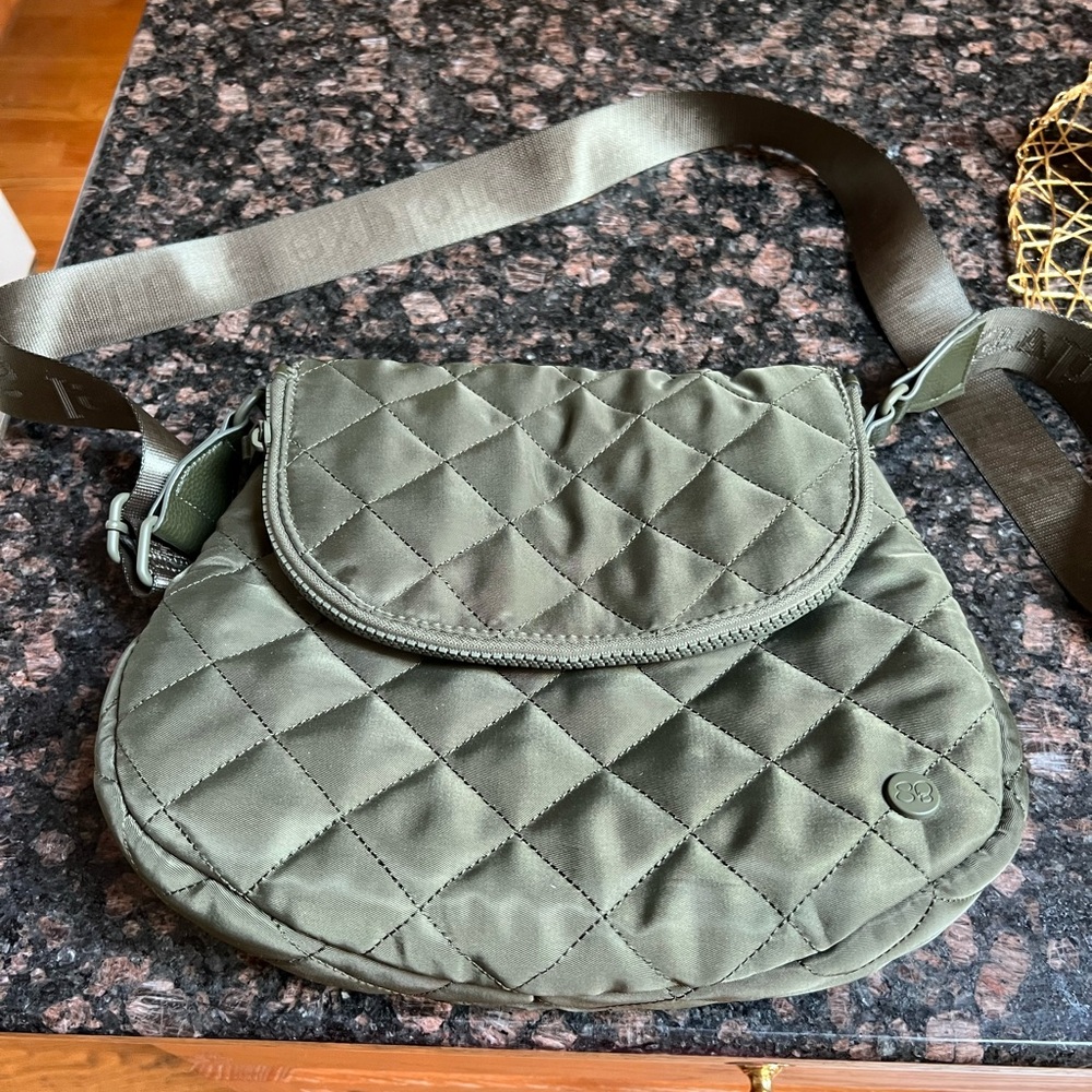 Sage Green Quilted Crossbody Bag with Adjustable Strap